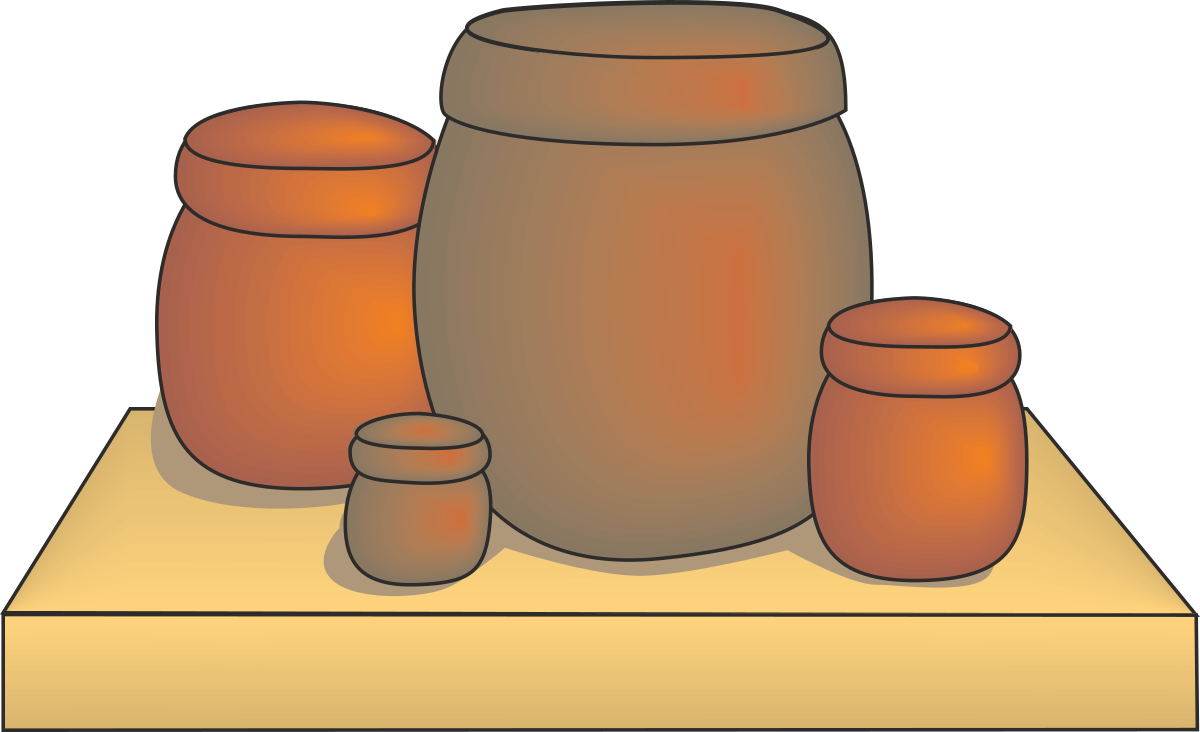 Clay Pots Set on Table: Charming Rustic Decor Clipart
