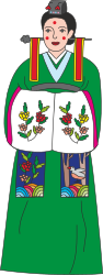 Woman in Green Dress with Floral Accents - Vibrant Clipart for Your Projects
