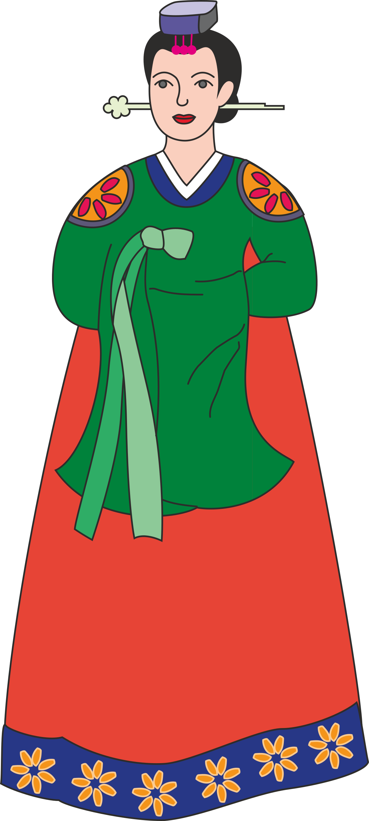 Woman in Green and Red Dress Clipart - Elegant Fashion Illustrations