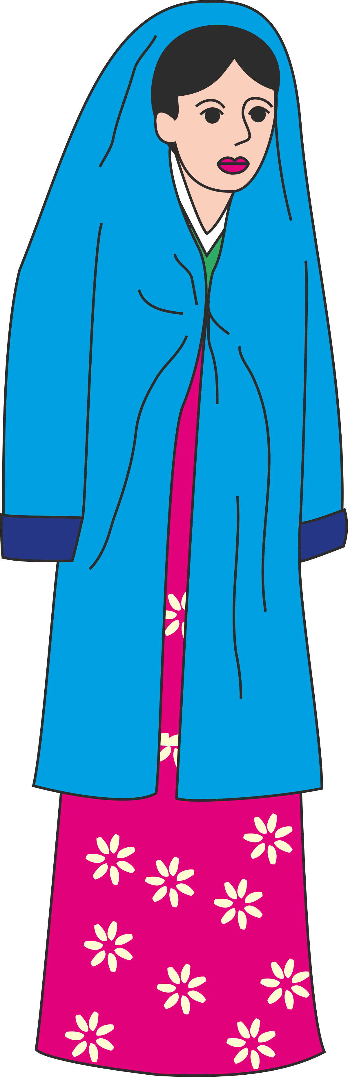 Blue Coat and Pink Dress Clipart - Elegant Woman Illustration