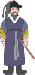 Cartoon Character with Long Beard in Purple Robe and Hat Clipart