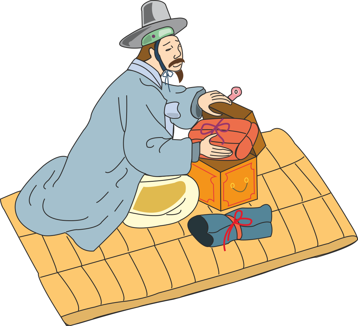a man sitting on a blanket with a box clip art png transparent Man Sitting on Blanket with Box Clipart - Perfect for Creative Projects