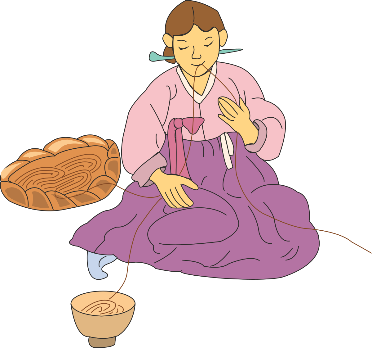 Knitting Woman in Pink Dress - Charming Clipart for Craft Lovers