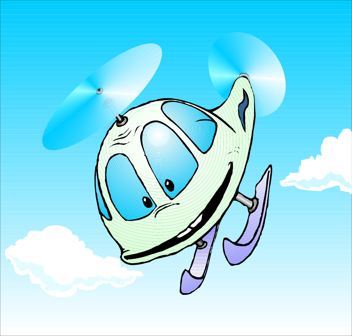 Cartoon Helicopter Flying in the Sky Clipart for Fun Designs