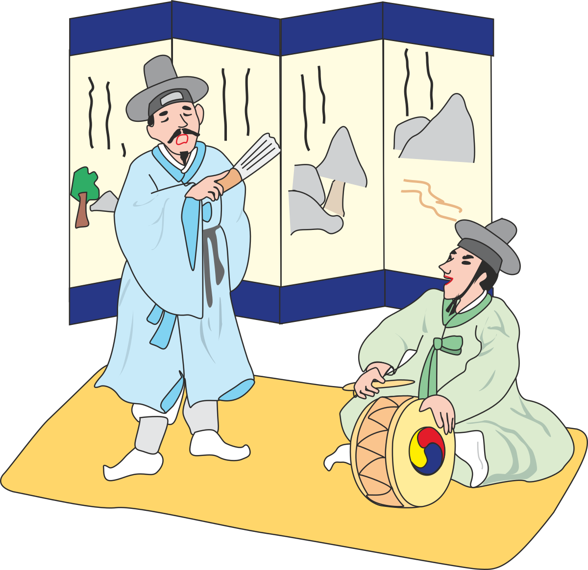 a man playing a drum with another man clip art png transparent Drum Performance Clipart: Man Playing Drum with Companion