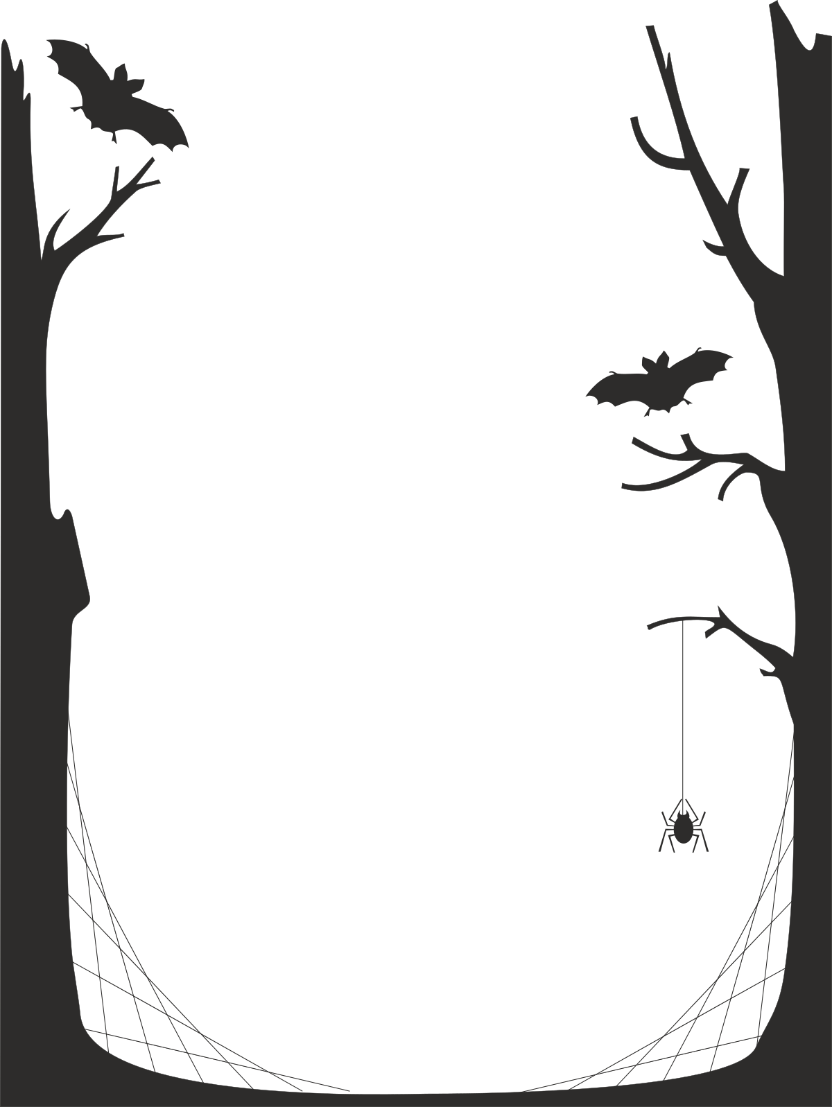 Tree Silhouette with Spider - Holiday Borders Clipart
