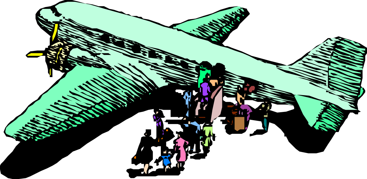 Plane with People Walking Around - Vibrant Clipart Scene