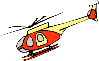 Red and Yellow Helicopter Flying in the Sky Clipart