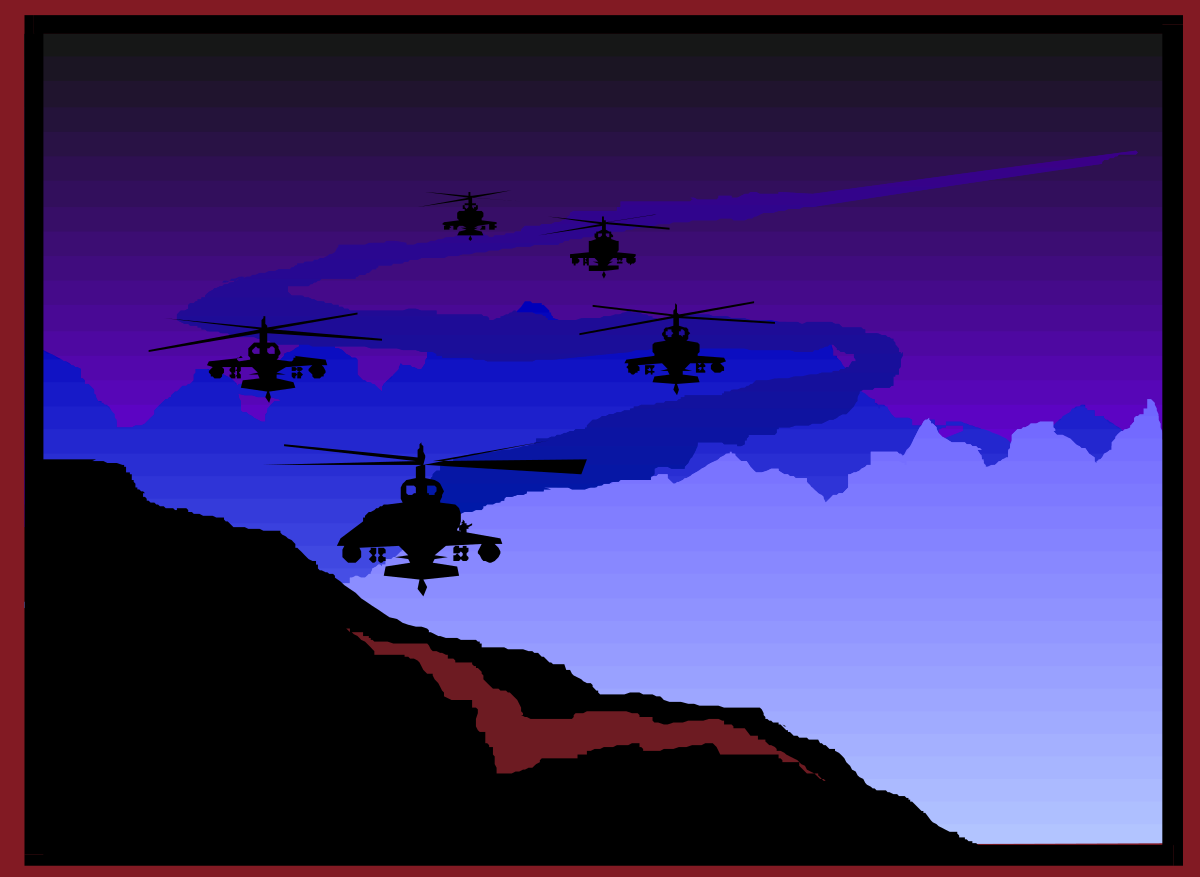 Helicopters Flying Over Mountains Clipart - Aerial Adventure Scene
