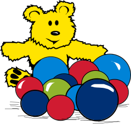 Teddy Bear Sitting on a Colorful Pile of Balls Clipart