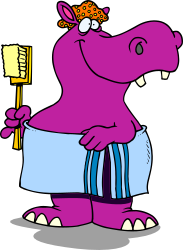 Purple Hippo with Brush and Yellow Hat - Fun Cartoon Clipart