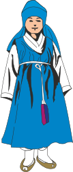Cartoon Character in Blue Dress and Hat - Playful Clipart for All Ages