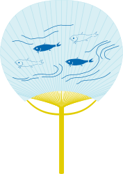 Fish on a Fan with Yellow Handle - Whimsical Clipart