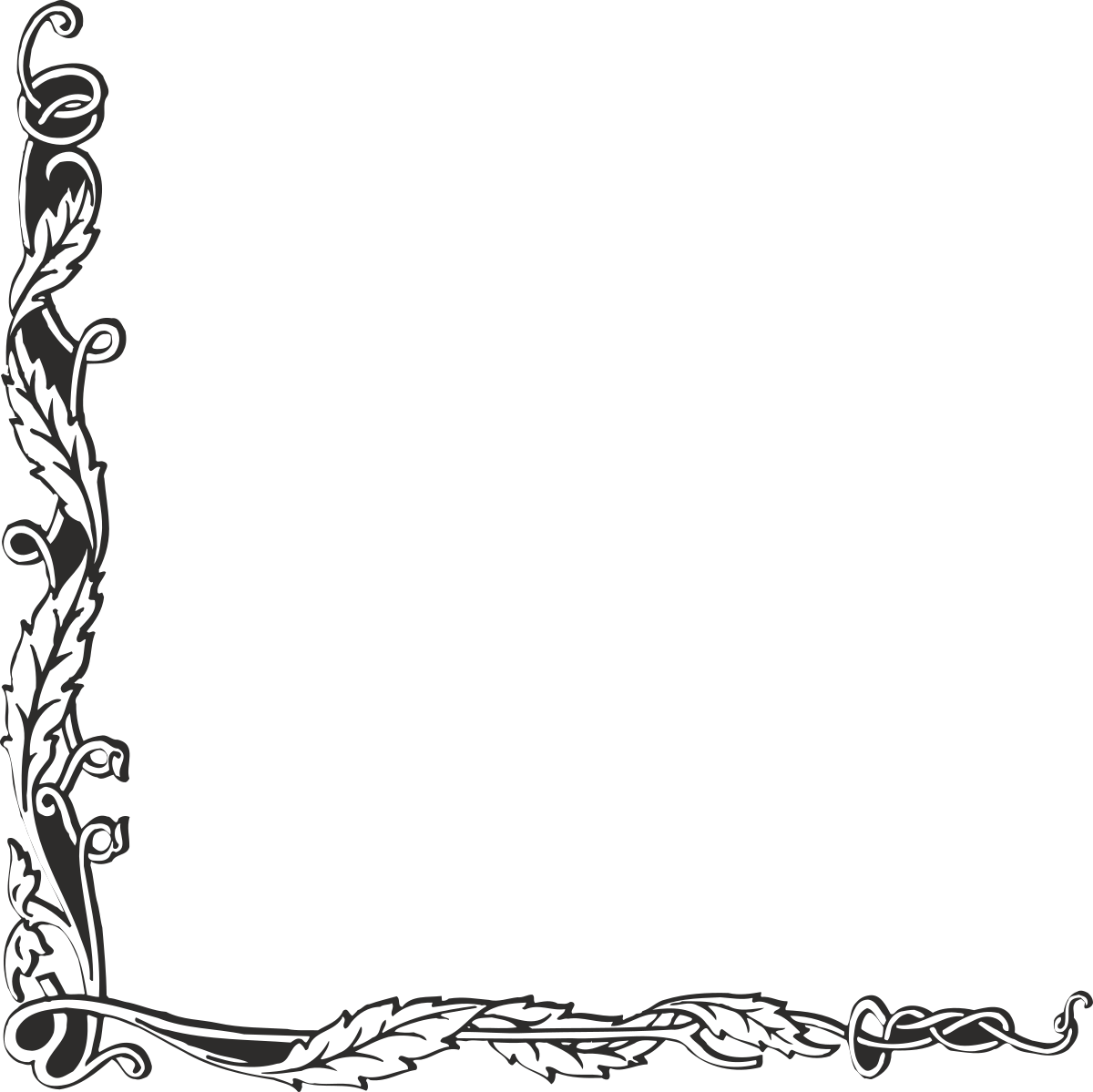 Black and White Floral Frame Clipart with Borders and Plants