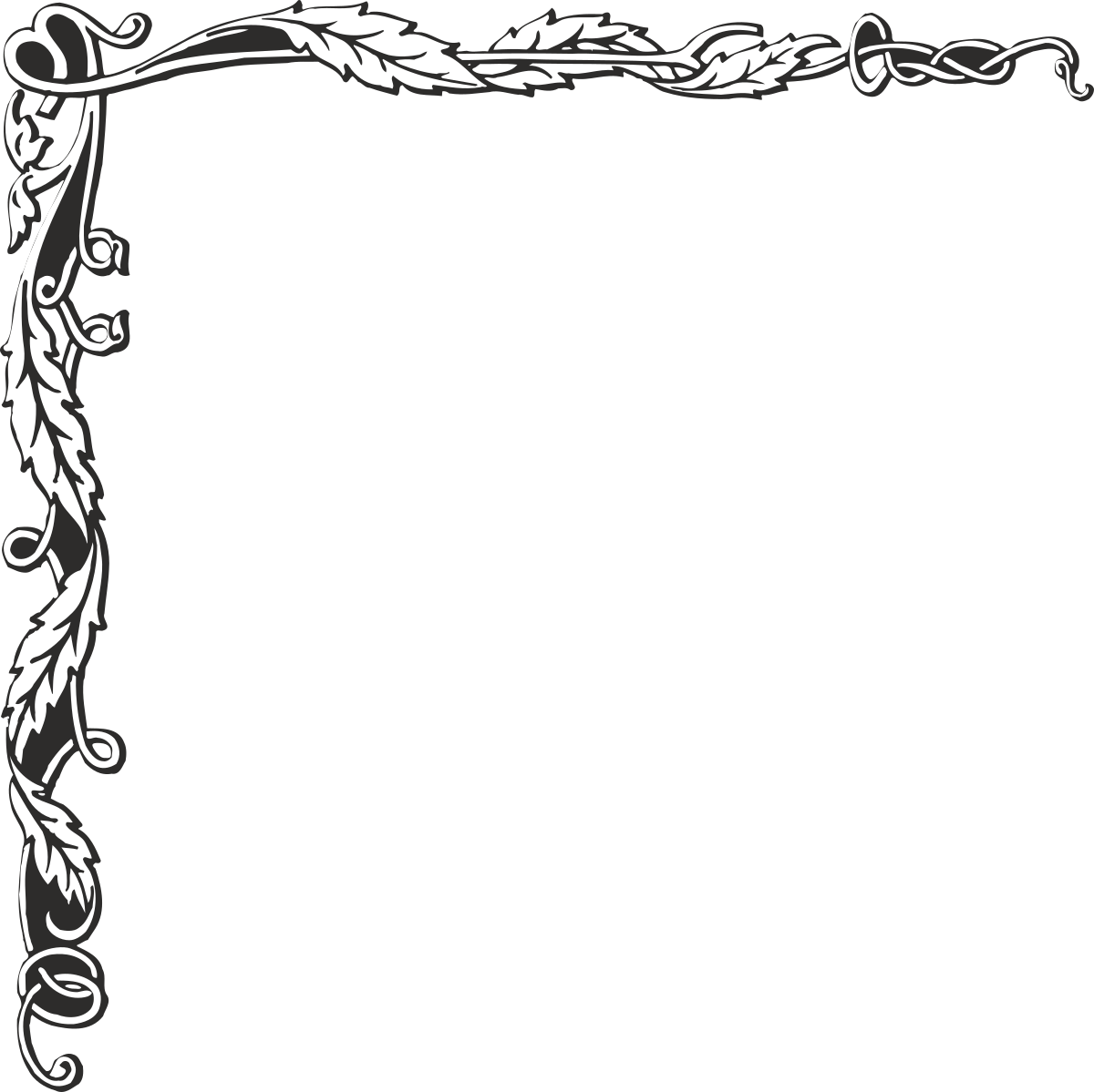 Borders and Plants: Elegant Floral Vine Frame Clipart on Black Background