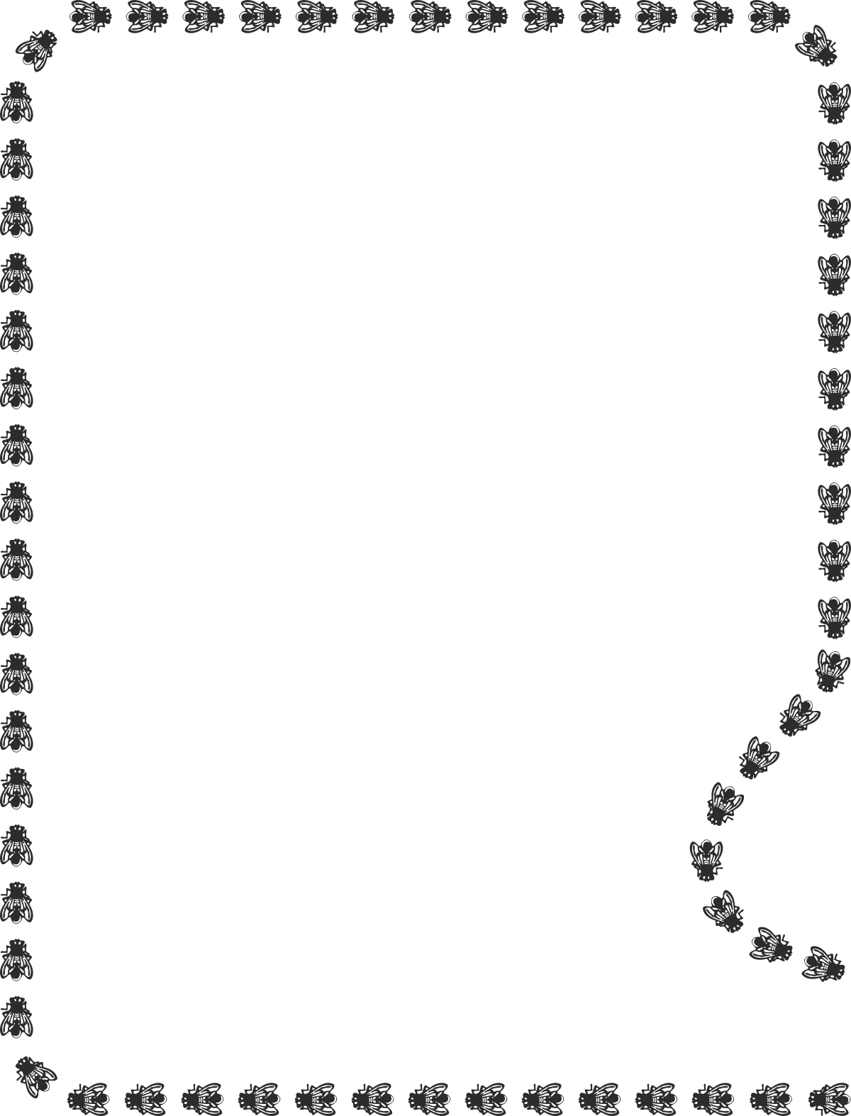 Borders Animals Walk Fly - Black and White Floral Frame Clipart
