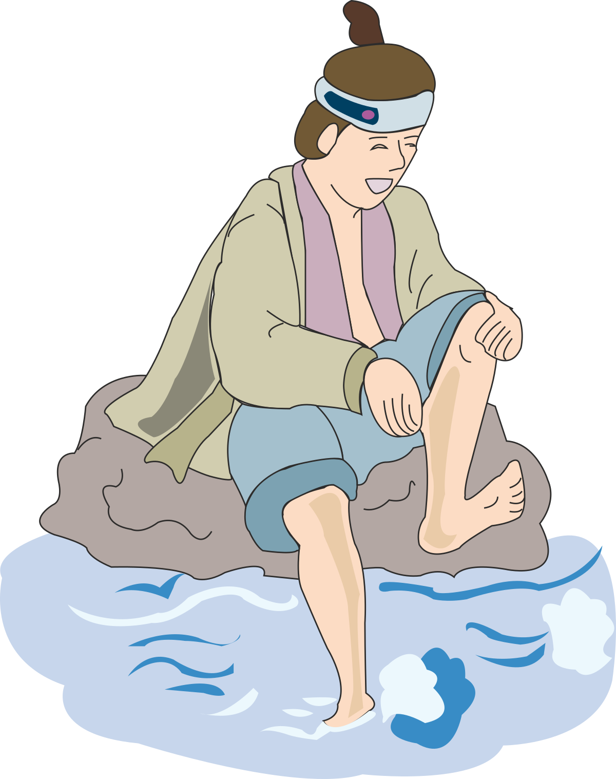 a man sitting on a rock with his feet in the water clip art png transparent Man Sitting on a Rock with Feet in Water - Tranquil Nature Clipart