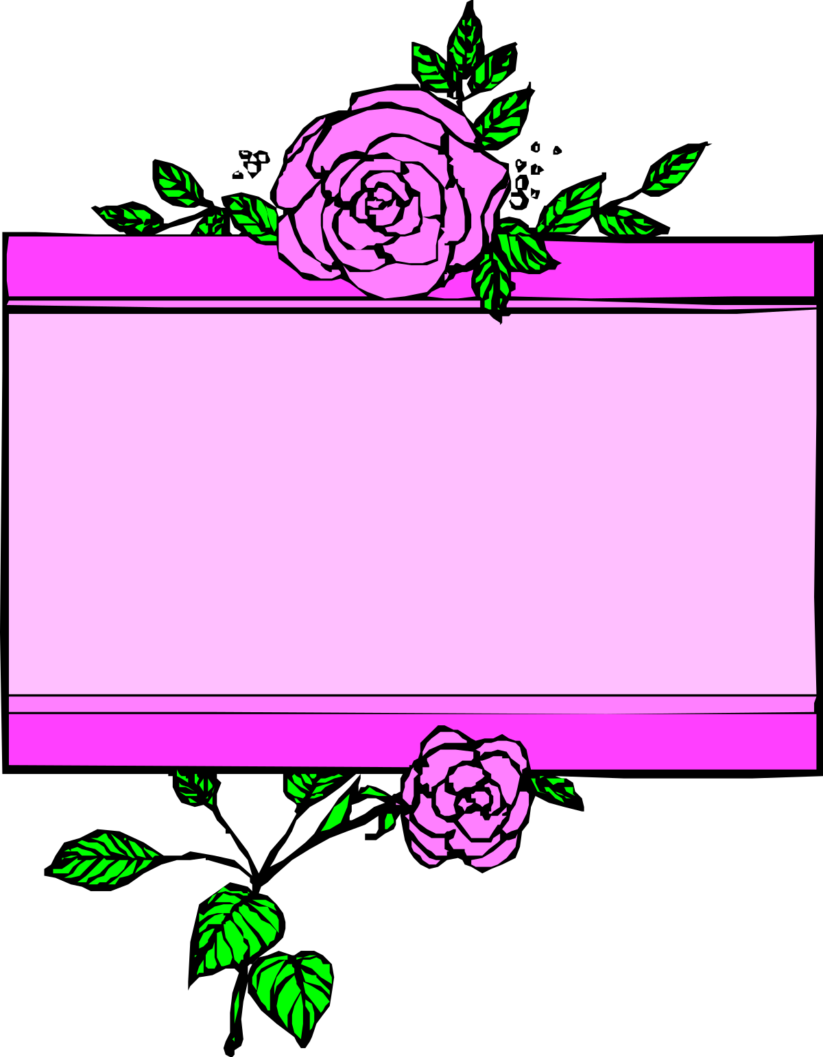 a pink rose with green leaves and a blank sign clip art png transparent Borders and Plants: Elegant Pink Rose with Green Leaves and Blank Sign Clipart