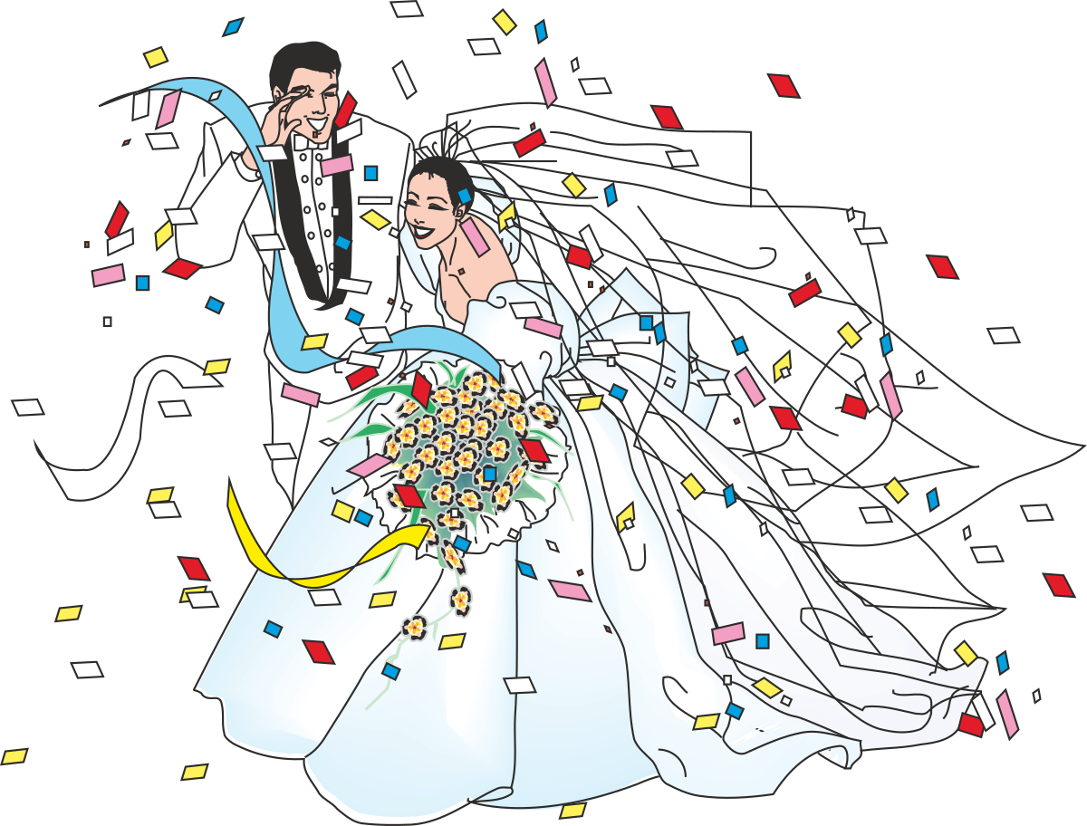 Bride and Groom Surrounded by Confectionery Delights Clipart