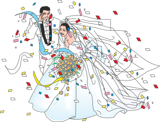 Bride and Groom Surrounded by Confectionery Delights Clipart