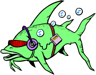 Green Fish with Headphones: Unique Clipart for Music Lovers