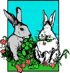 Rabbits Sitting in Grass with Flowers - Charming Clipart Collection