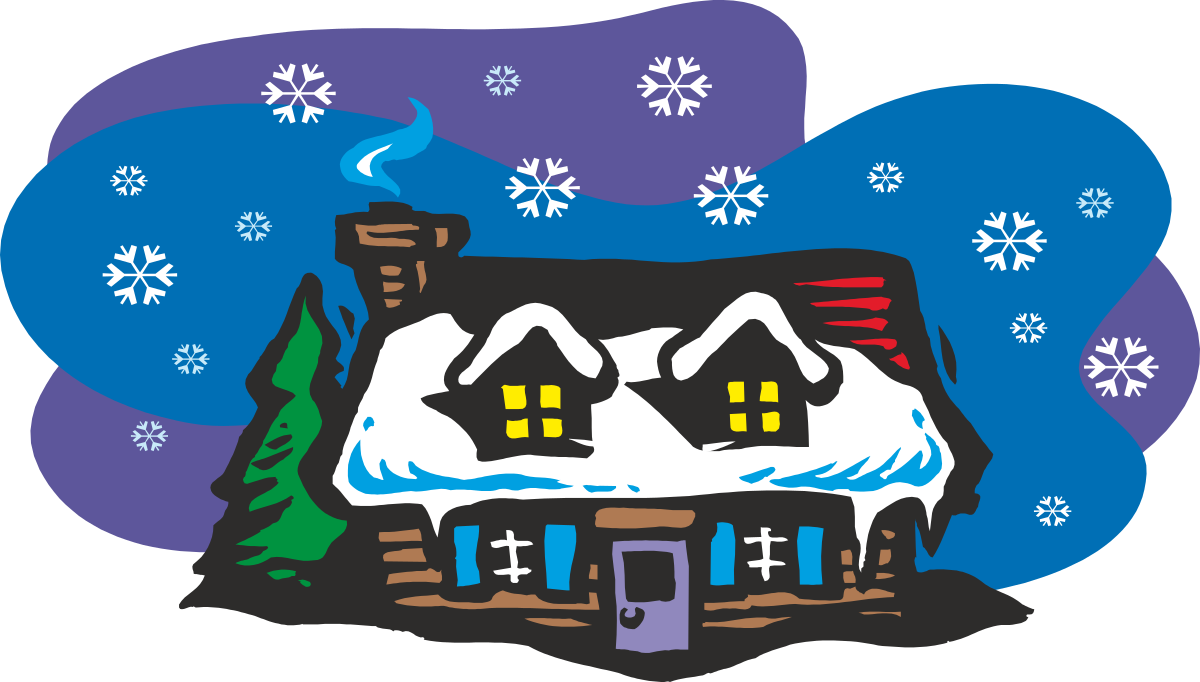 a house with snow on the roof and a tree in the background clip art png transparent Cozy House with Snowy Roof and Majestic Tree Clipart