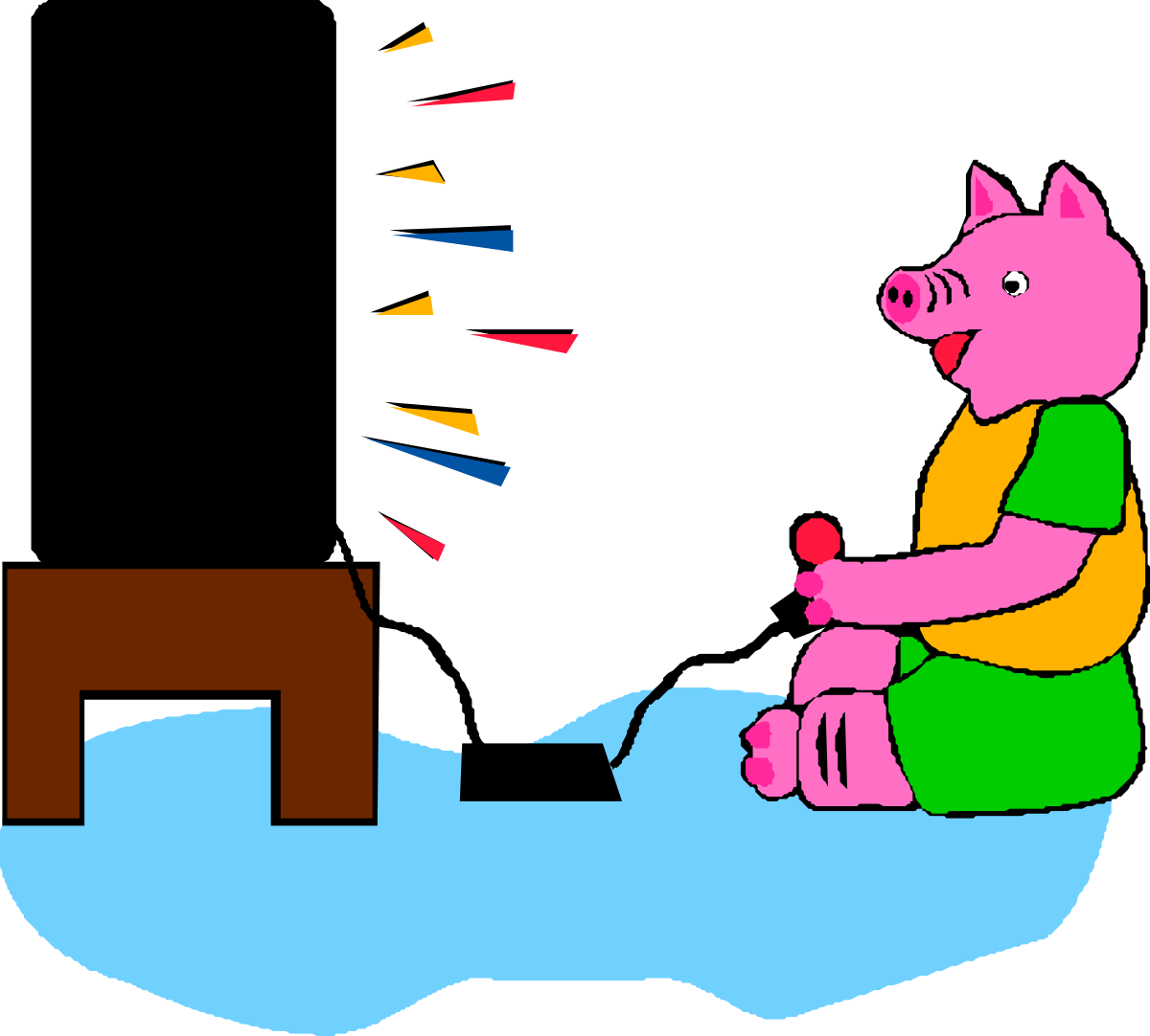 Pig Sitting on Bed with Pillow - Cute Animal Clipart