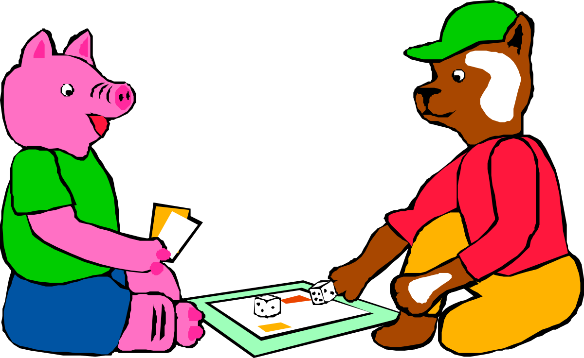 Man and Pig Sitting on the Floor - Whimsical Clipart Scene