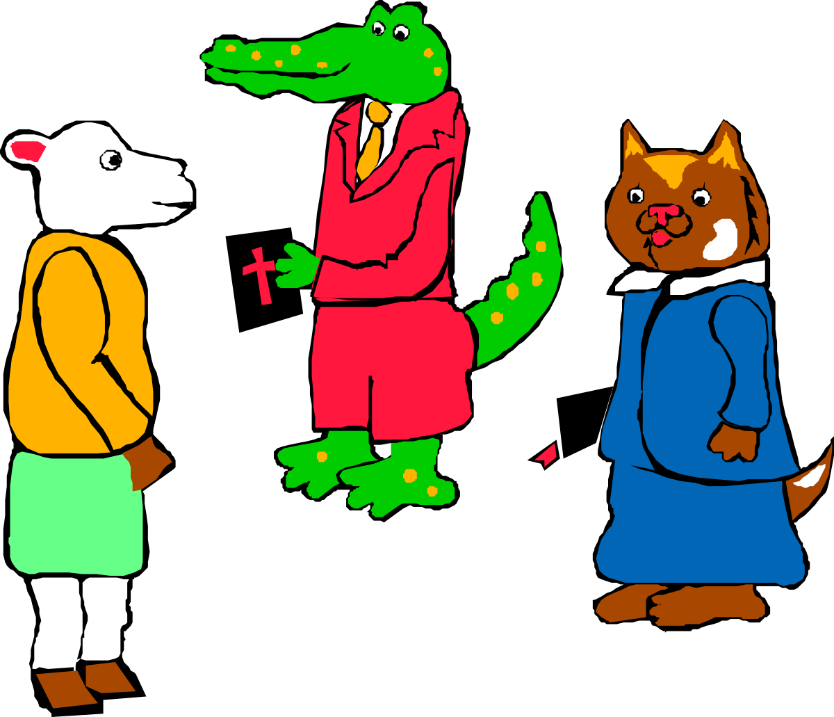 three cartoon animals in pajamas and a man in a suit clip art png transparent Cartoon Animals in Pajamas with a Suited Man - Fun Clipart Collection