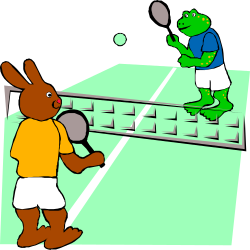 Tennis Player and Frog Cartoon Clipart - Fun Sports Illustration