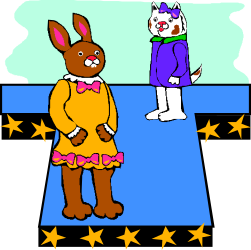 Cartoon Rabbit and Bunny on Blue Surface - Playful Clipart