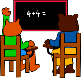 Bear and Cat Sitting at Table - Whimsical Clipart