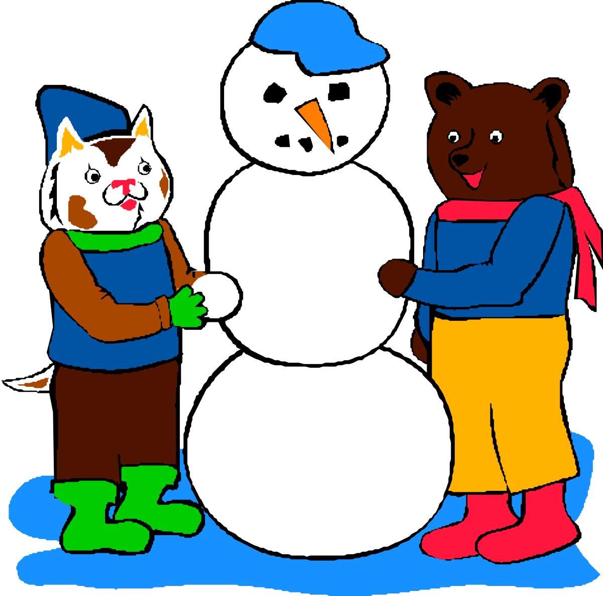 a snowman and two cats clip art png transparent Snowman Clipart with Two Playful Cats