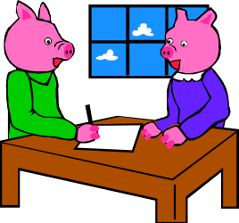 Pigs at a Table: Charming Clipart of Two Pigs Gazing at Each Other
