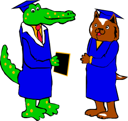 Graduation Celebration Clipart: Dog and Cat in Caps and Gowns