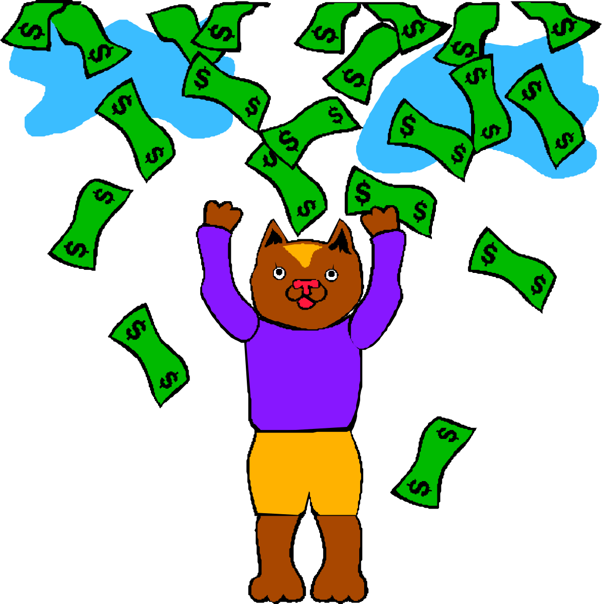 Bear with Money Falling - Fun and Whimsical Clipart