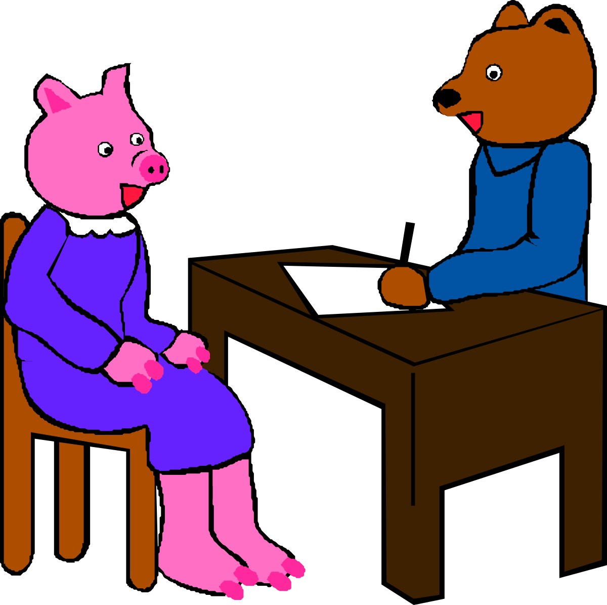 Pig and Bear Sitting at Desk Clipart for Fun Designs