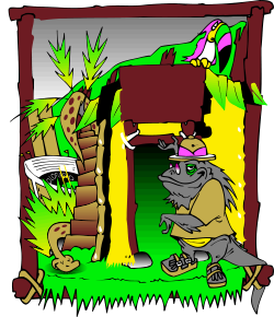 Dog and Cat Cartoon in Cave Clipart - Fun and Whimsical Scenes