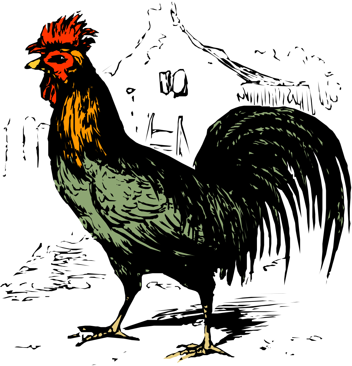 Rooster on Black Background Clipart - Vibrant and Striking Visuals