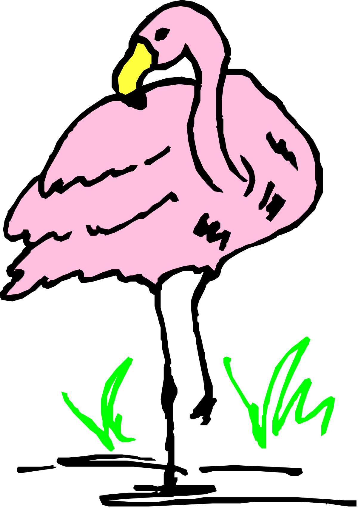 Pink Flamingo on Green Plant - Vibrant Clipart Design