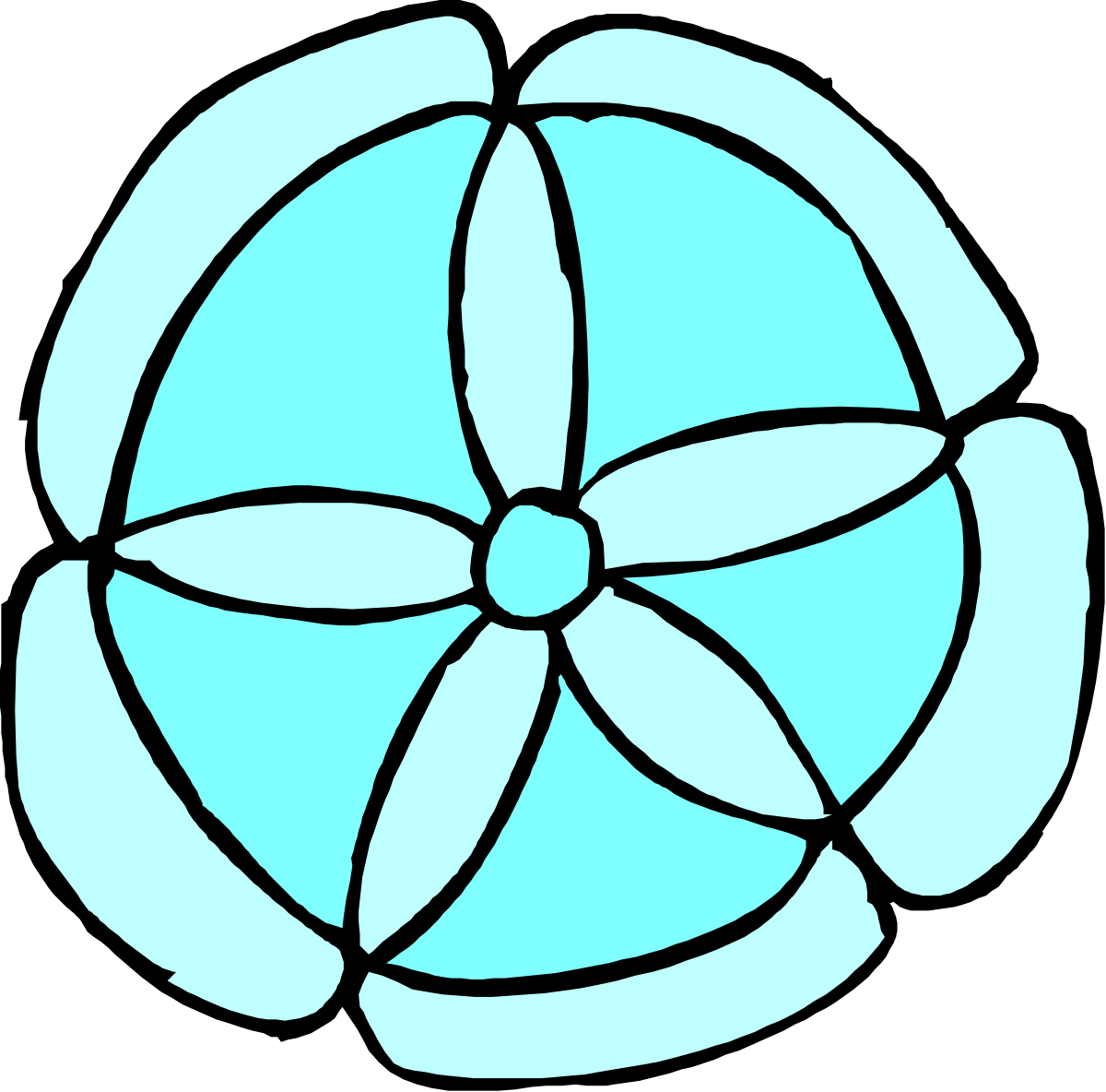 Blue Flower Clipart with Black Outline - Vibrant Floral Design