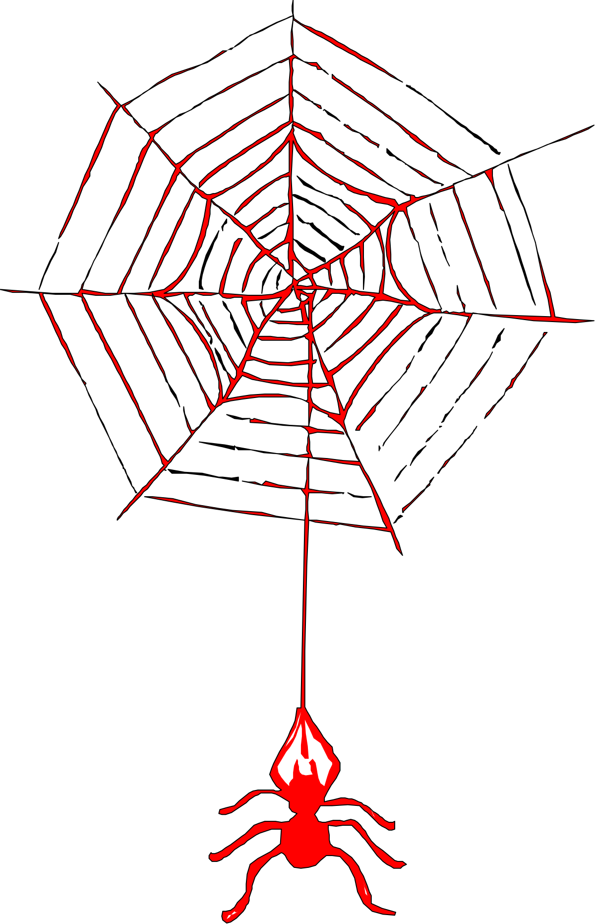 Spider Hanging from Web on Black Background - Captivating Clipart