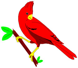 Red Bird on a Branch Clipart - Vibrant Nature Illustration