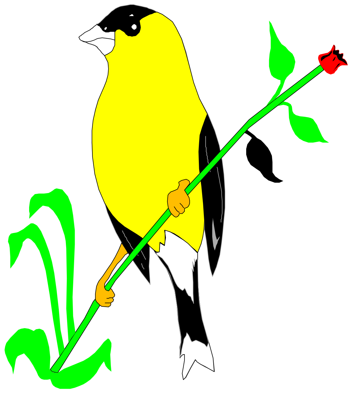 a yellow bird with a green stem and a red rose clip art png transparent Yellow Bird with Green Stem and Red Rose - Vibrant Clipart for Your Projects