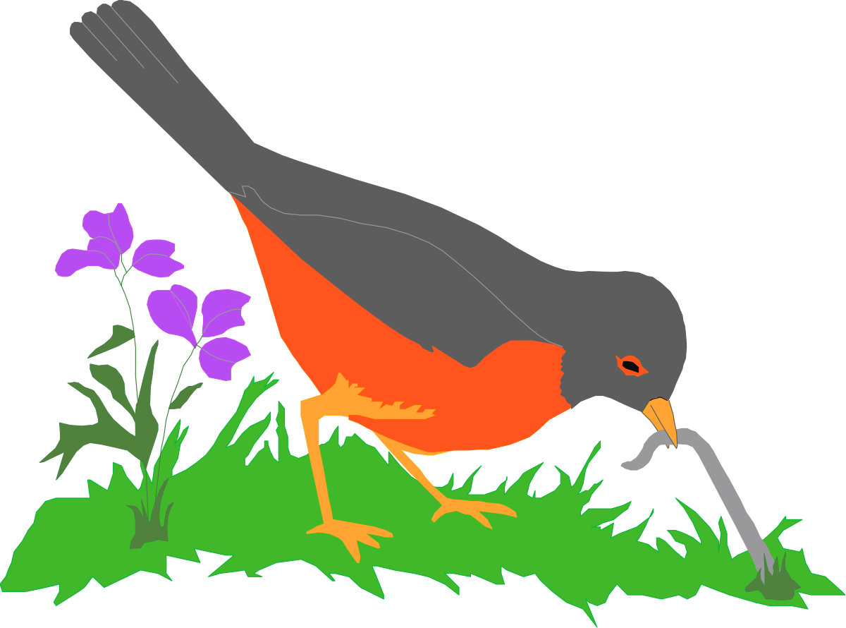 Bird in Grass with Flowers - Colorful Nature Clipart