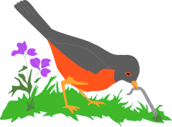 Bird in Grass with Flowers - Colorful Nature Clipart