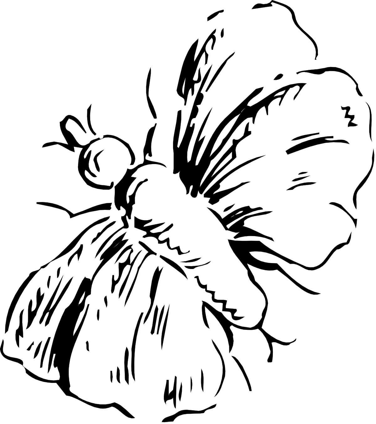 Bird Flying in Night Sky - Black and White Clipart