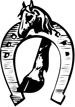 Silhouetted Horse and Rider in Circle Clipart