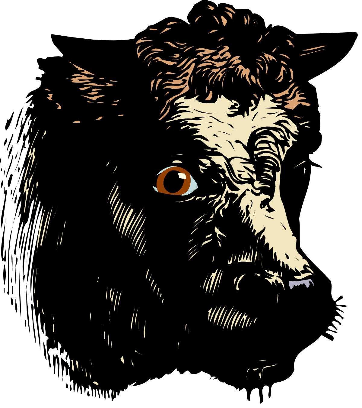 a cow with a big eye on a black background clip art png transparent Cow with Big Eye on Black Background – Unique Clipart for Creative Projects